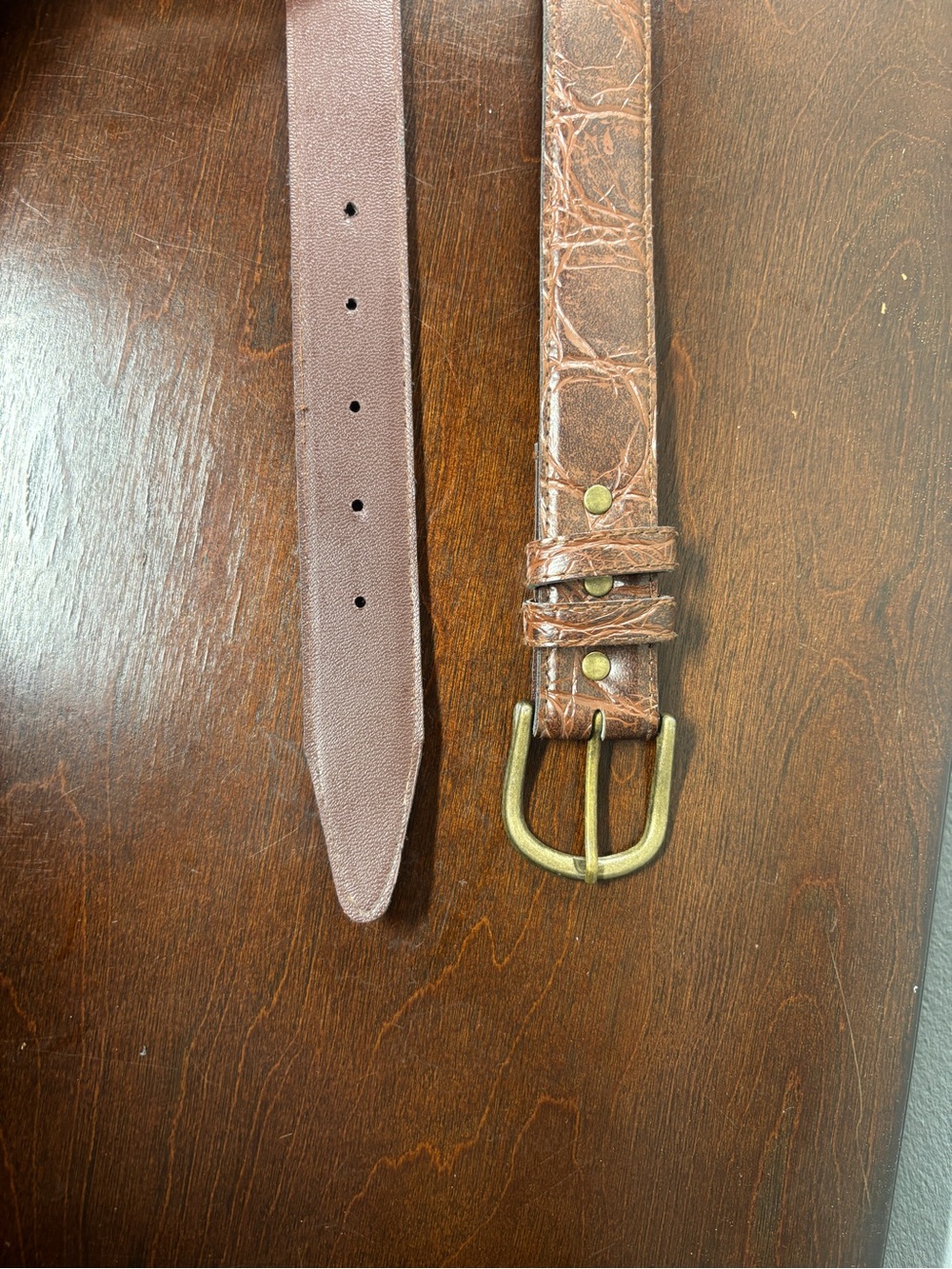 Source Unknown Brown Croc Embossed Men's Belt with Brass Buckle